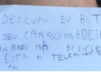 Bilhete de menino que caiu de bicicleta e riscou carro viraliza na internet