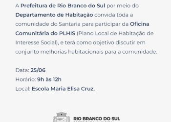 Prefeitura de Rio Branco convida a todos para da oficina comunitária PLHIS