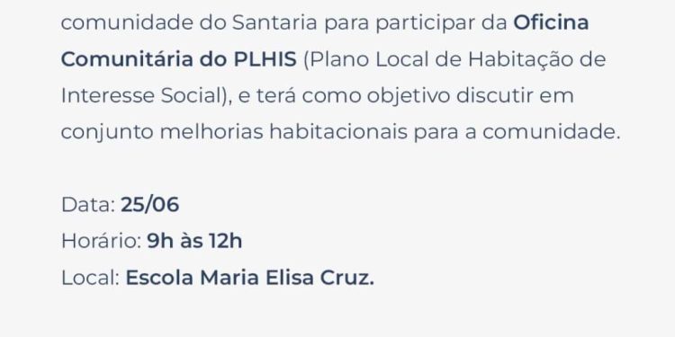 Prefeitura de Rio Branco convida a todos para da oficina comunitária PLHIS