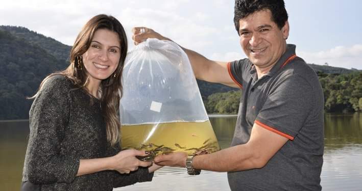 Eloir Bueno juntos e amigos soltam 10 mil peixes na represa Santa Cruz