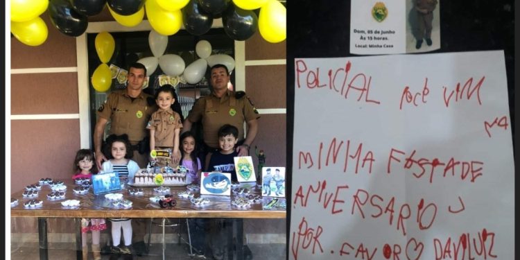 Menino de 6 anos faz convite especial aos Policiais de Cerro Azul