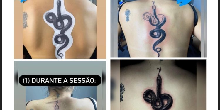 Influenciadora faz tatuagem de uma cobra nas costas e se arrepende