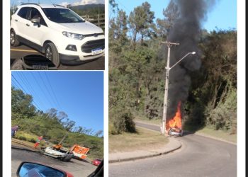Carro em chamas em Rio Branco do Sul