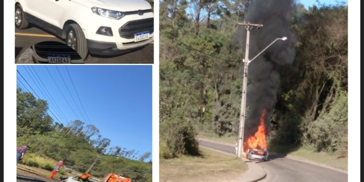 Carro em chamas em Rio Branco do Sul