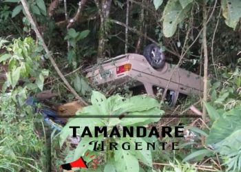 CARRO SEM FREIO DESCE LADEIRA E CAPOTA EM RIBANCEIRA; PAI E FILHA SAÍRAM ILESOS.