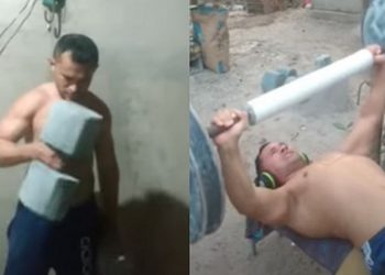 Homem cria academia de concreto com R$ 300 e treinos fazem sucesso