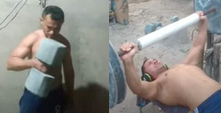 Homem cria academia de concreto com R$ 300 e treinos fazem sucesso