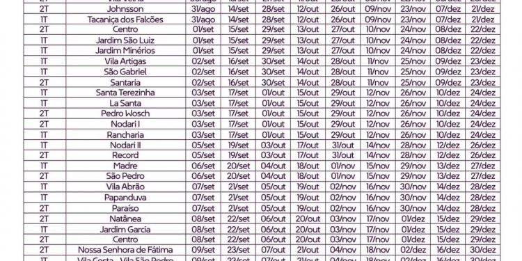 Calendário da coleta seletiva Recicla RBS 2022