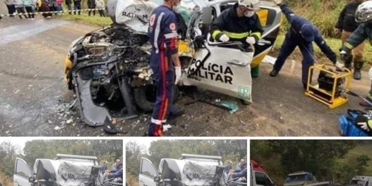 Colisão entre viatura da Polícia Rodoviária Estadual e um carro forte