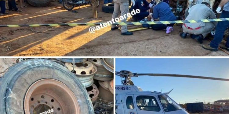 BORRACHEIRO FICA GRAVEMENTE FERIDO APÓS PNEU EXPLODIR ENQUANTO ELE O MANUSEAVA