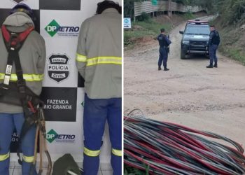 VESTIDOS COM UNIFORMES DA COPEL DUPLA É PRESA EM FLAGRANTE FURTANDO