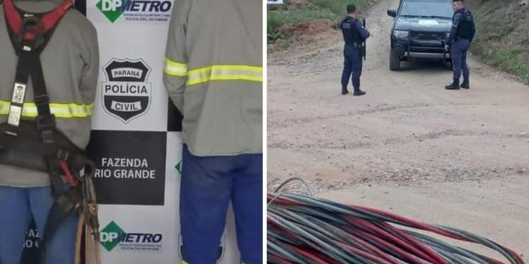 VESTIDOS COM UNIFORMES DA COPEL DUPLA É PRESA EM FLAGRANTE FURTANDO