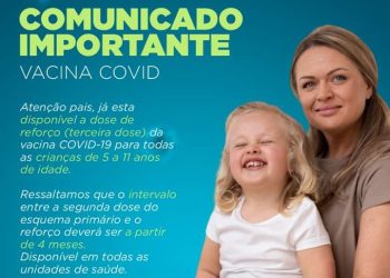 Rio Branco do Sul | Estão disponíveis  a 3º  dose contra a Covid-19 para crianças de 5 a 11 anos