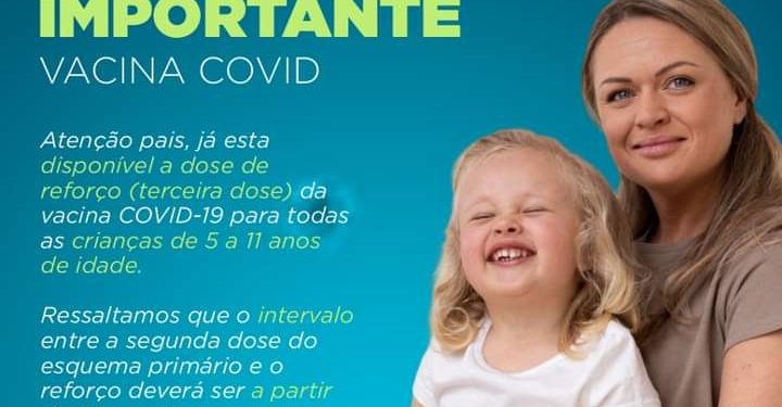 Rio Branco do Sul | Estão disponíveis a 3º dose contra a Covid-19 para crianças de 5 a 11 anos