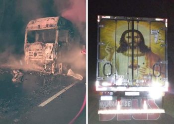 IMAGEM DE JESUS CRISTO FICA INTACTA APÓS INCÊNDIO DESTRUIR CARRETA