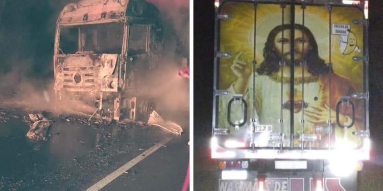 IMAGEM DE JESUS CRISTO FICA INTACTA APÓS INCÊNDIO DESTRUIR CARRETA