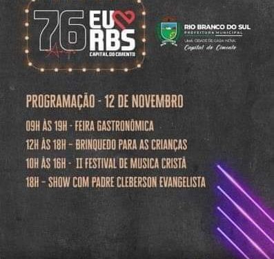 Último dia da festa de aniversário de Rio Branco do Sul terá apresentações religiosas
