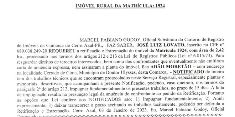 NOTIFICAÇÃO DE IMPUGNAÇÃO