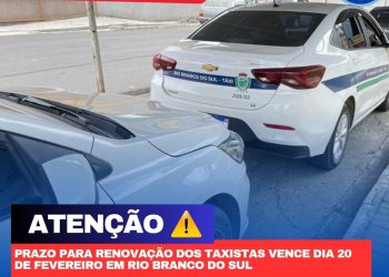 Taxistas de Rio Branco do Sul têm até 20 de fevereiro para renovar o Alvará 2025