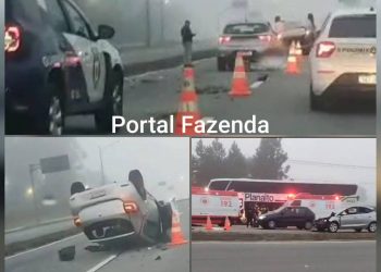 Colisão seguida de capotamento deixa rapaz ferido na Linha Verde.