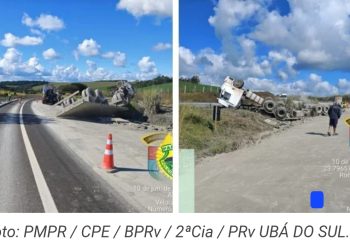 Carreta de Rio Branco do Sul capota na PR – 445