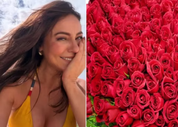Paolla Oliveira recebe caminhão com rosas vermelhas avaliadas em R$ 10 mil