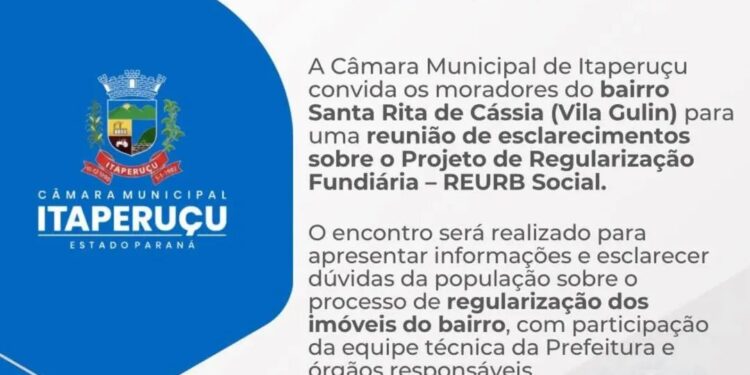 Audiência pública vai discutir regularização fundiária no bairro Santa Rita de Cássia, em Itaperuçu